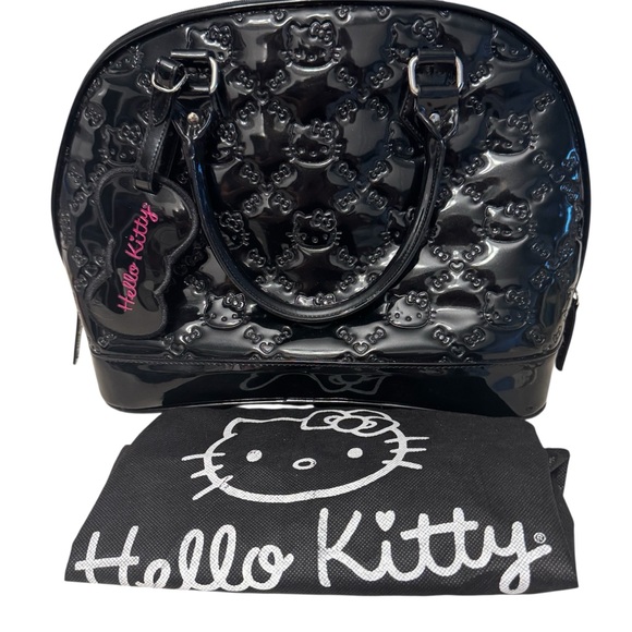 NWOT HELLO KITTY RARE  Black Kitty Embossed Patent Bag Tote - Picture 1 of 12